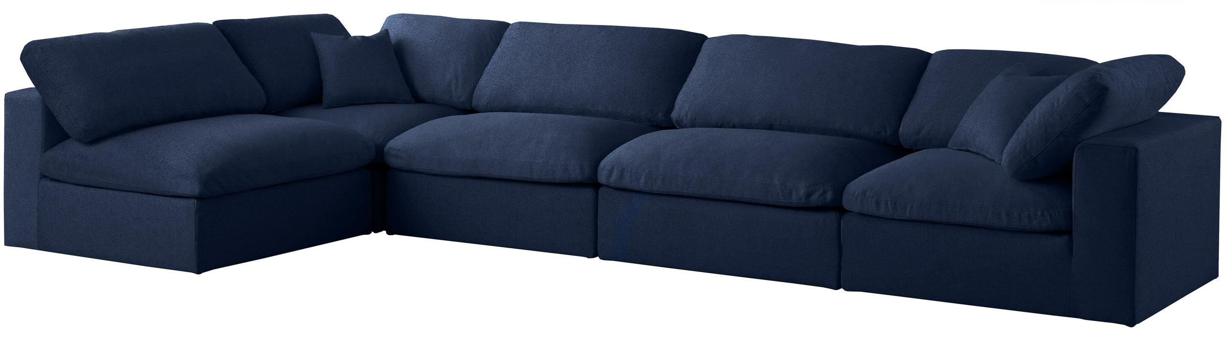 Serene Navy Linen Fabric Deluxe Cloud Modular Sectional - Bargain Furniture (Detroit, MI)