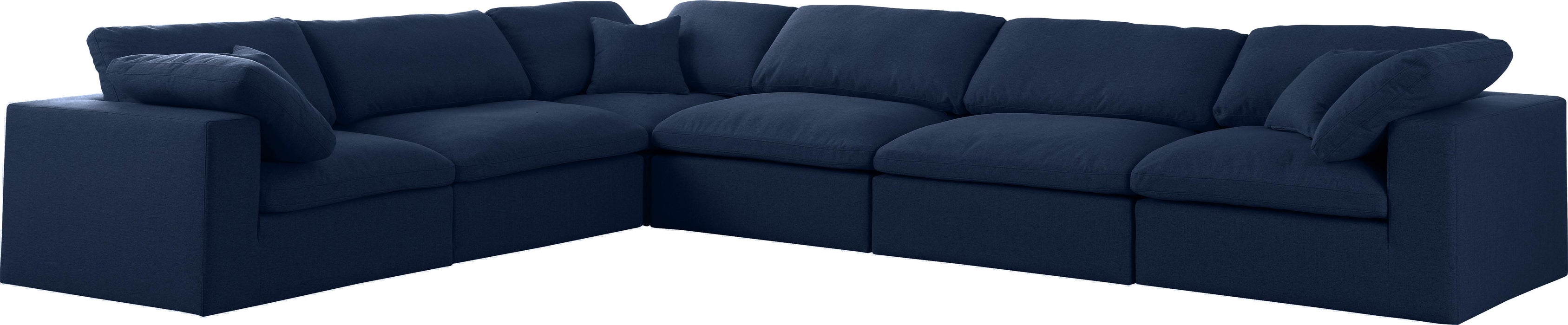 Serene Navy Linen Fabric Deluxe Cloud Modular Sectional - Bargain Furniture (Detroit, MI)