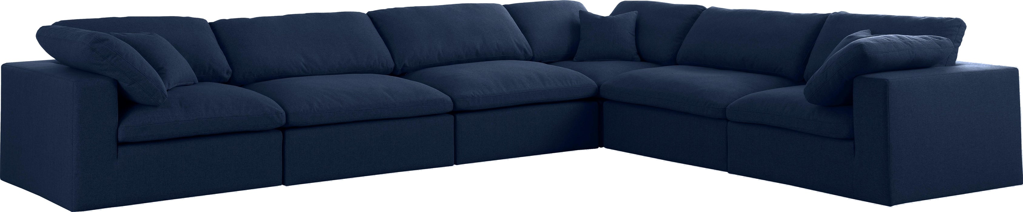 Serene Navy Linen Fabric Deluxe Cloud Modular Sectional - Bargain Furniture (Detroit, MI)