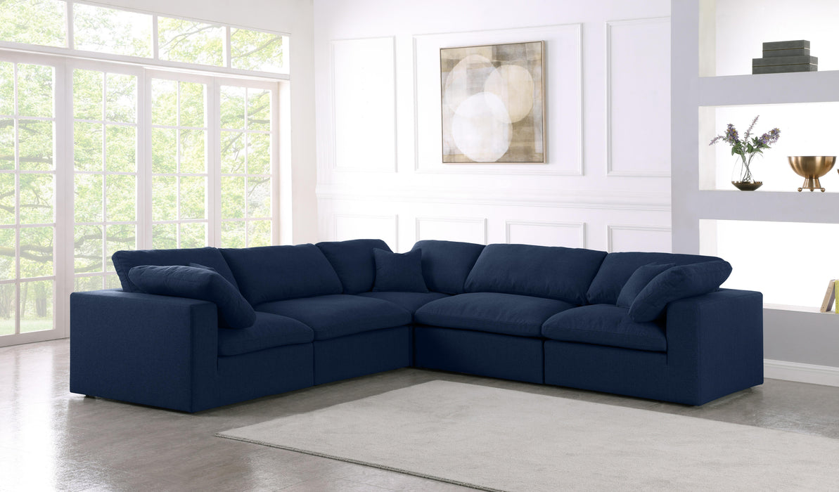 Serene Navy Linen Fabric Deluxe Cloud Modular Sectional - Bargain Furniture (Detroit, MI)