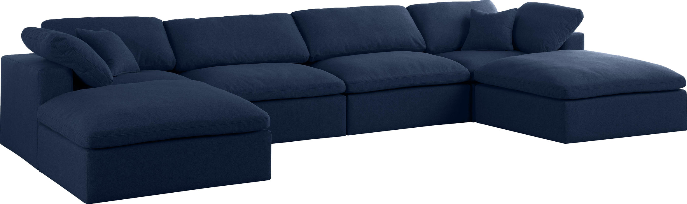 Serene Navy Linen Fabric Deluxe Cloud Modular Sectional - Bargain Furniture (Detroit, MI)