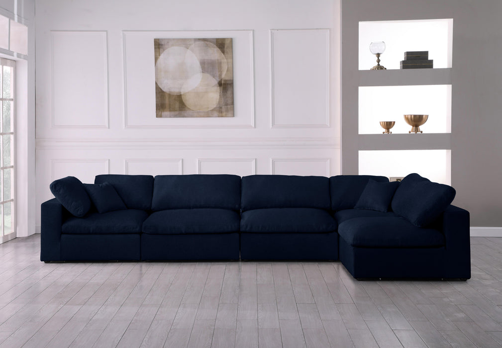 Serene Navy Linen Fabric Deluxe Cloud Modular Sectional - Bargain Furniture (Detroit, MI)