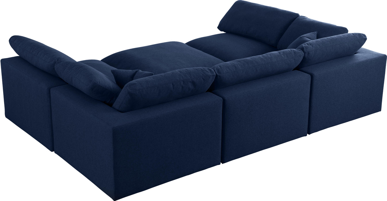 Serene Navy Linen Fabric Deluxe Cloud Modular Sectional - Bargain Furniture (Detroit, MI)
