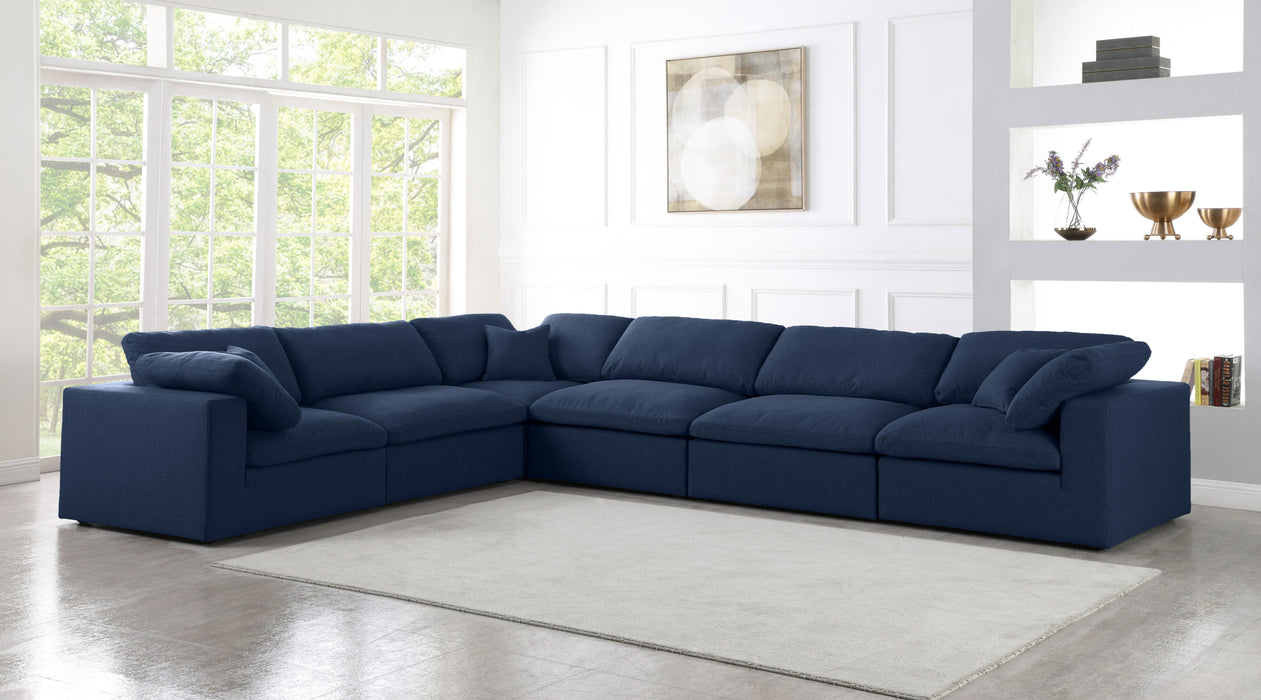 Serene Navy Linen Fabric Deluxe Cloud Modular Sectional - Bargain Furniture (Detroit, MI)