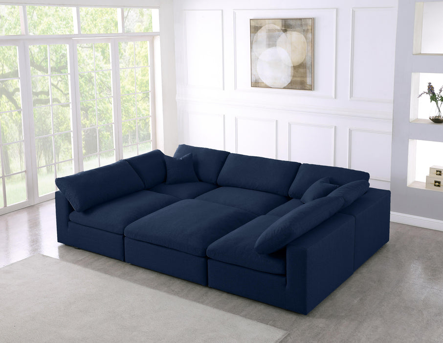 Serene Navy Linen Fabric Deluxe Cloud Modular Sectional - Bargain Furniture (Detroit, MI)