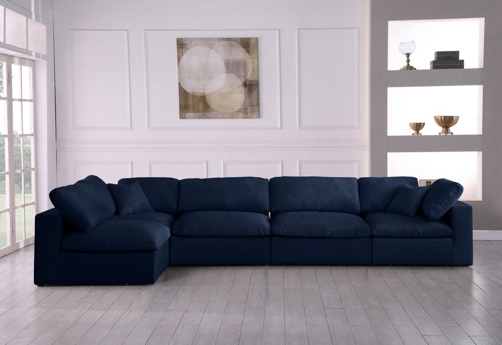 Serene Navy Linen Fabric Deluxe Cloud Modular Sectional - Bargain Furniture (Detroit, MI)