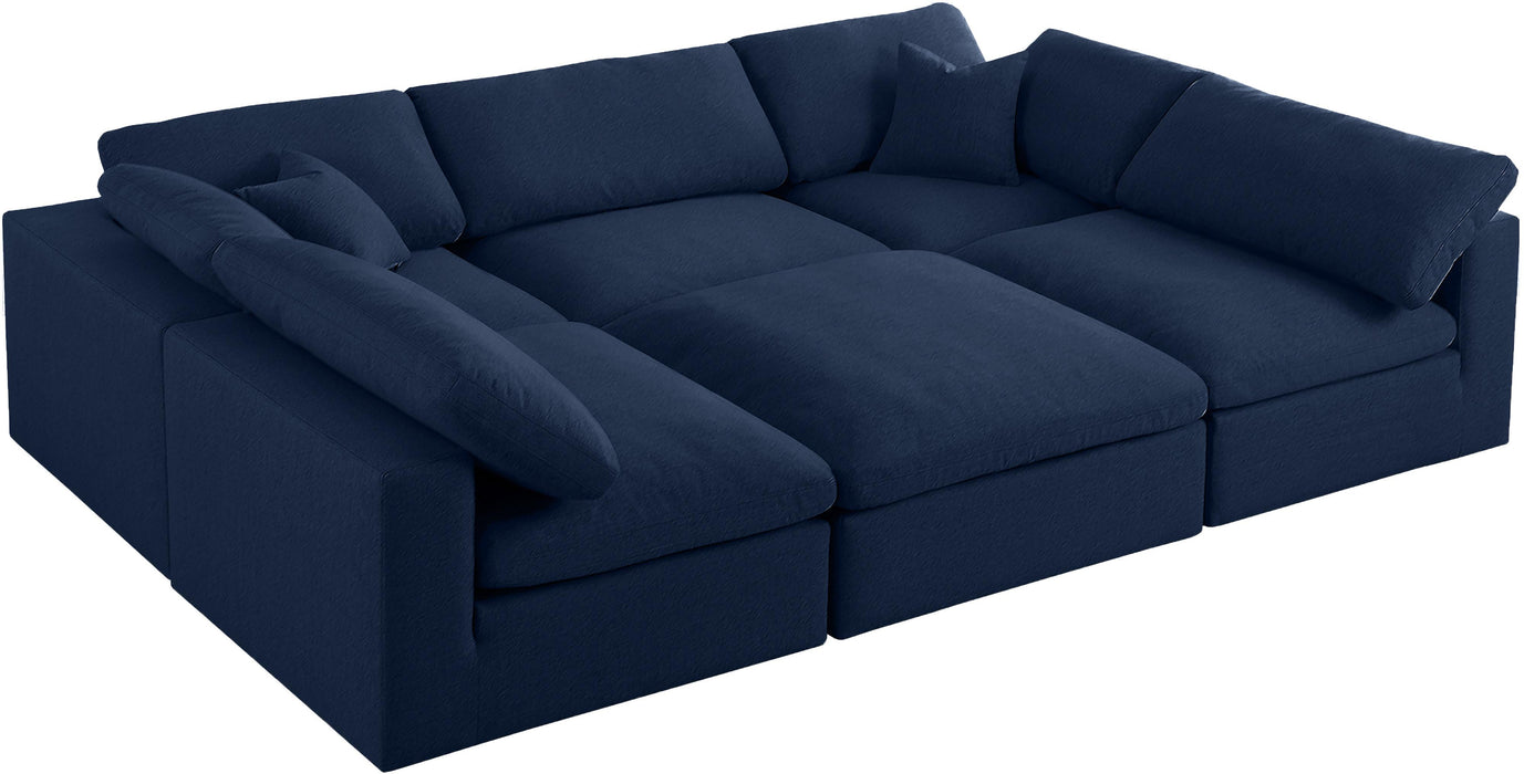 Serene Navy Linen Fabric Deluxe Cloud Modular Sectional - Bargain Furniture (Detroit, MI)