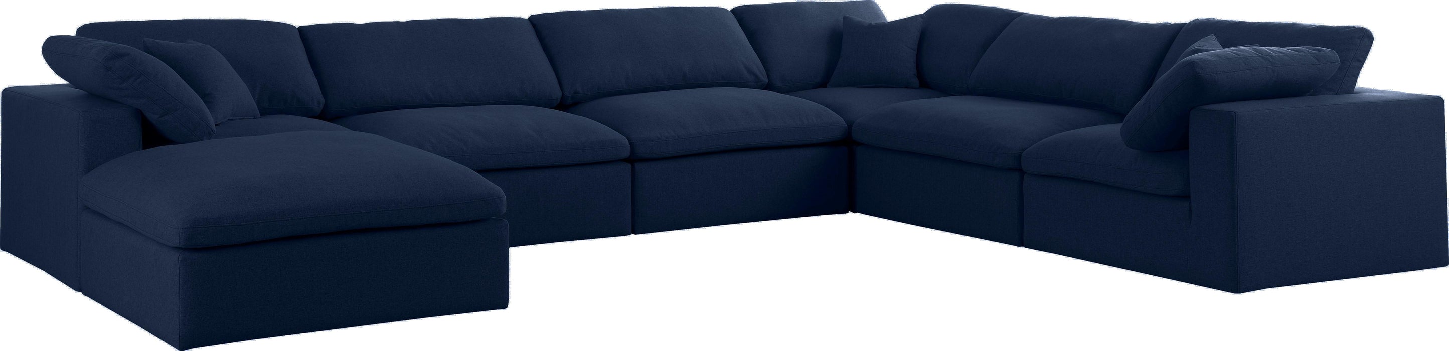 Serene Navy Linen Fabric Deluxe Cloud Modular Sectional - Bargain Furniture (Detroit, MI)
