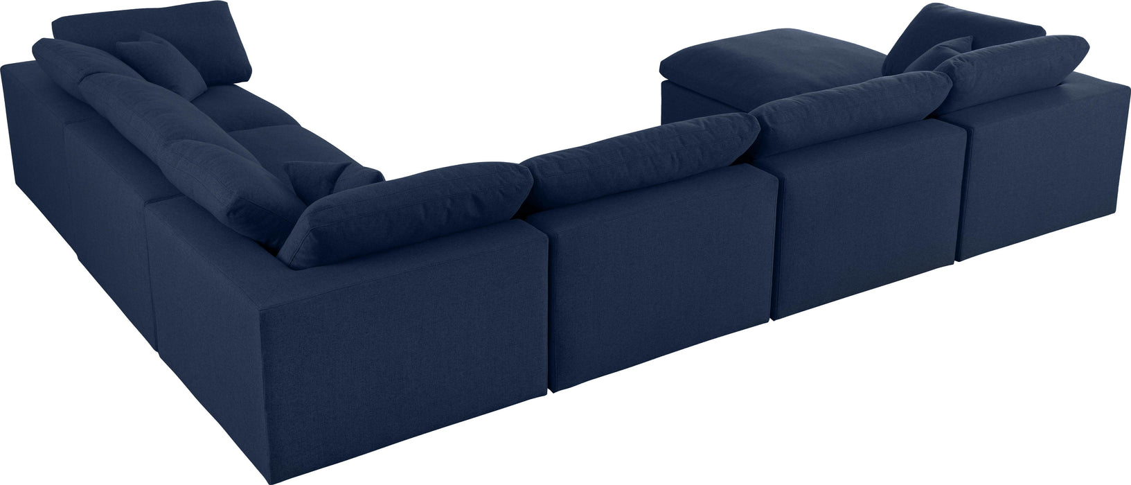 Serene Navy Linen Fabric Deluxe Cloud Modular Sectional - Bargain Furniture (Detroit, MI)