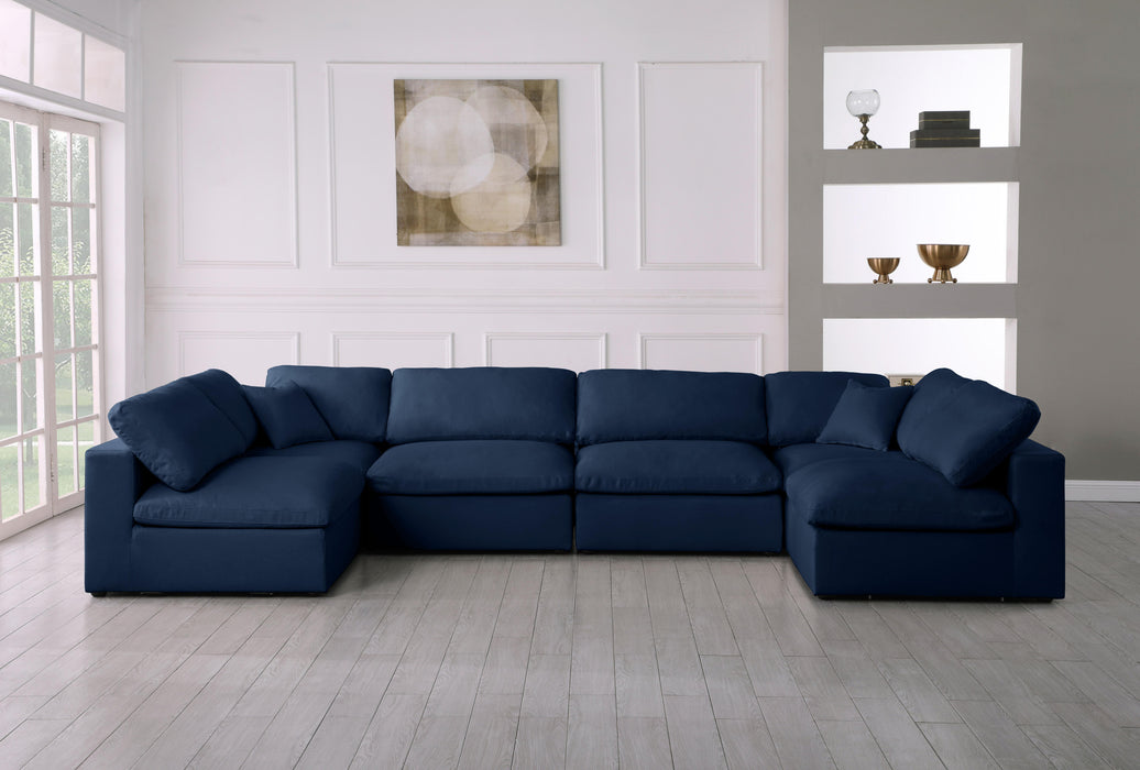 Serene Navy Linen Fabric Deluxe Cloud Modular Sectional - Bargain Furniture (Detroit, MI)