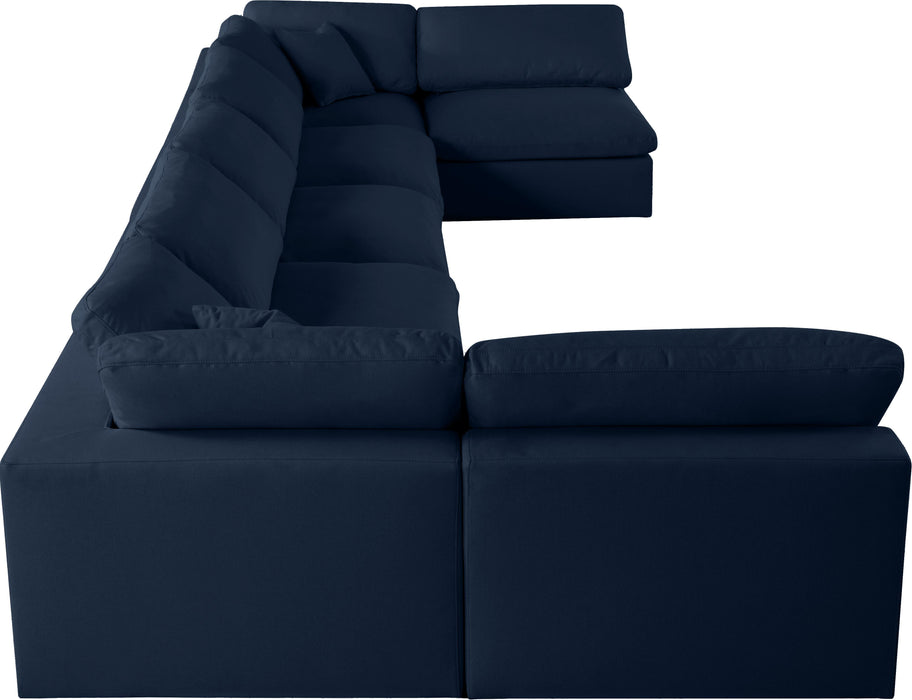 Serene Navy Linen Fabric Deluxe Cloud Modular Sectional - Bargain Furniture (Detroit, MI)