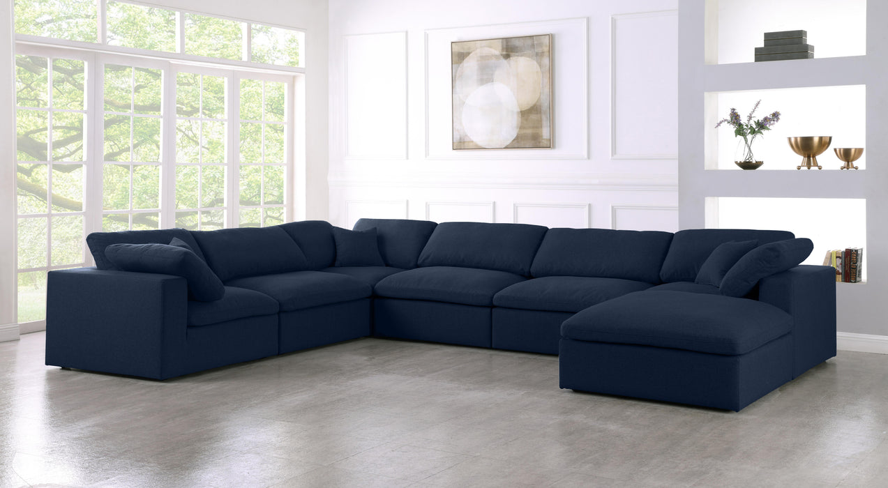 Serene Navy Linen Fabric Deluxe Cloud Modular Sectional - Bargain Furniture (Detroit, MI)