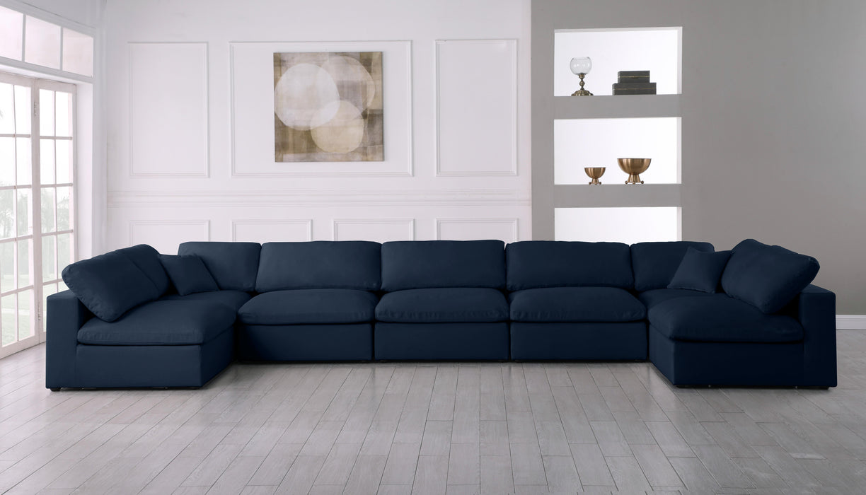 Serene Navy Linen Fabric Deluxe Cloud Modular Sectional - Bargain Furniture (Detroit, MI)