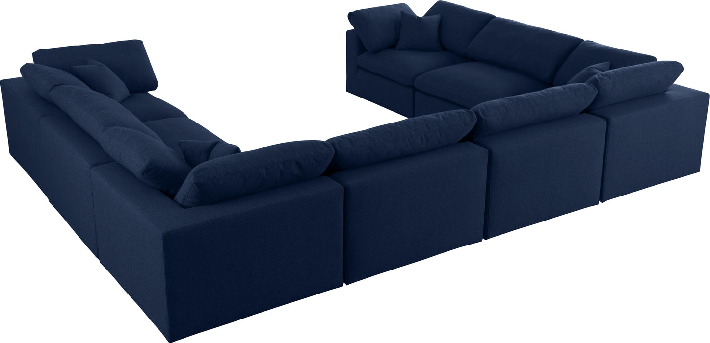 Serene Navy Linen Fabric Deluxe Cloud Modular Sectional - Bargain Furniture (Detroit, MI)