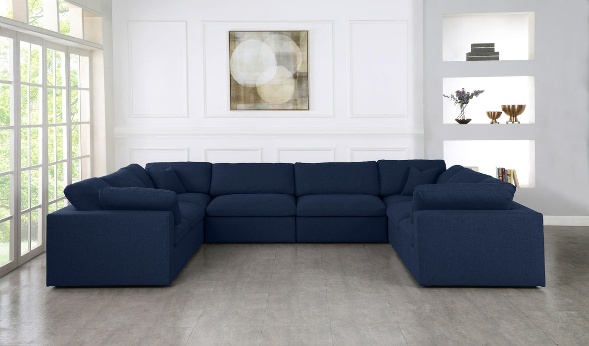 Serene Navy Linen Fabric Deluxe Cloud Modular Sectional - Bargain Furniture (Detroit, MI)