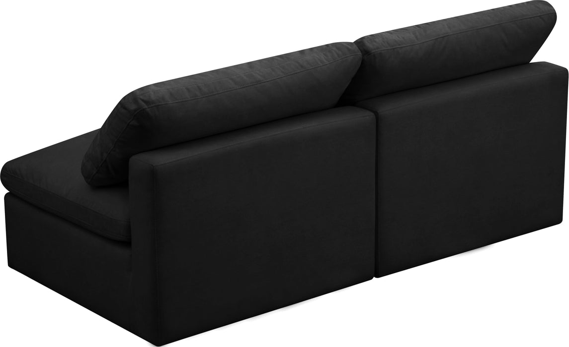 Plush Black Velvet Standard Cloud Modular Sofa - Bargain Furniture (Detroit, MI)