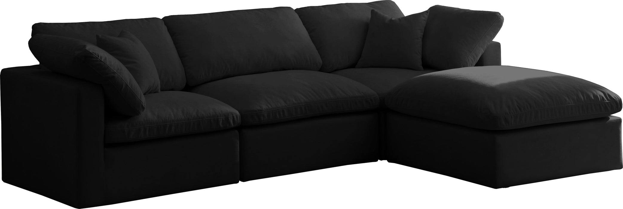 Plush Black Velvet Standard Cloud Modular Sectional - Bargain Furniture (Detroit, MI)
