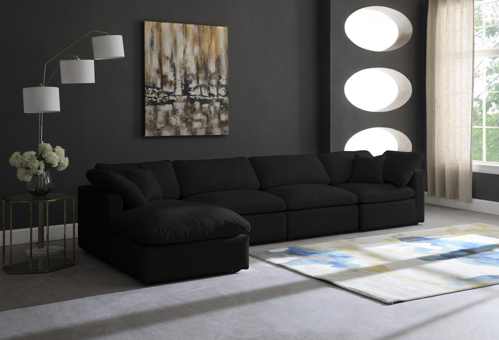 Plush Black Velvet Standard Cloud Modular Sectional - Bargain Furniture (Detroit, MI)