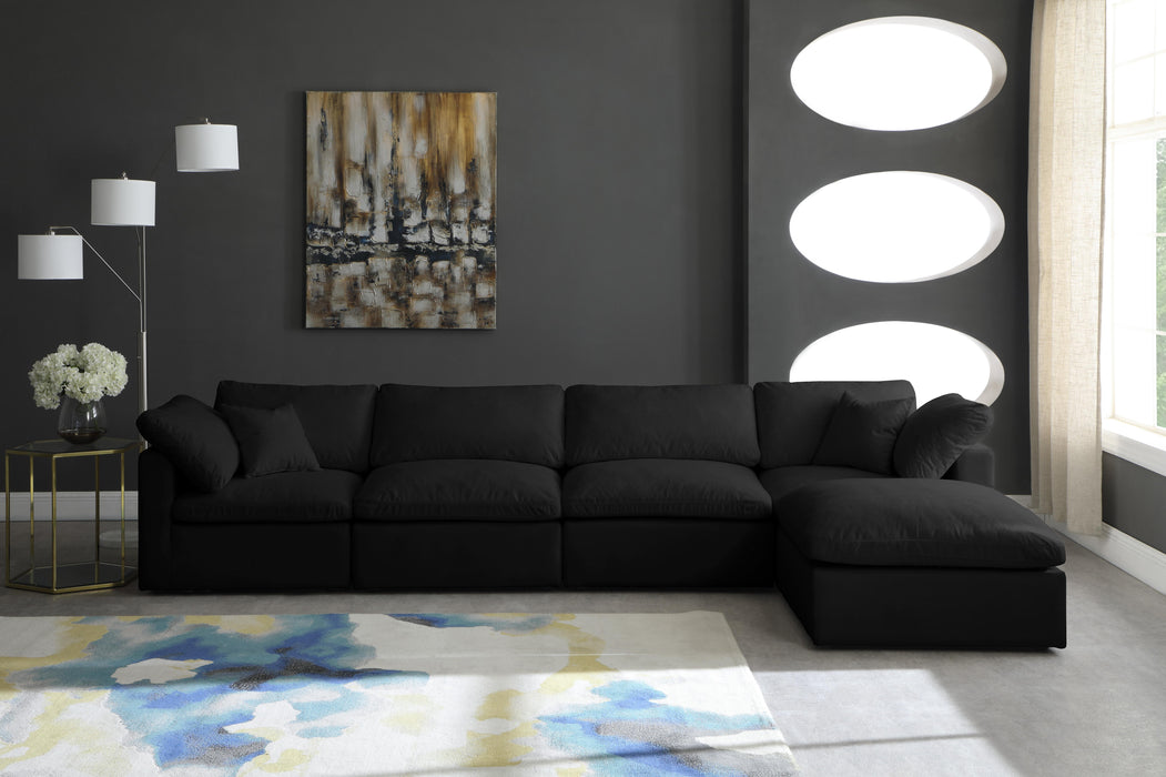 Plush Black Velvet Standard Cloud Modular Sectional - Bargain Furniture (Detroit, MI)