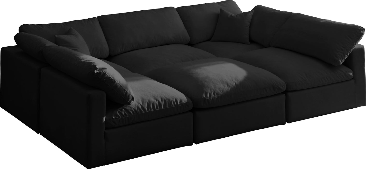 Plush Black Velvet Standard Cloud Modular Sectional - Bargain Furniture (Detroit, MI)