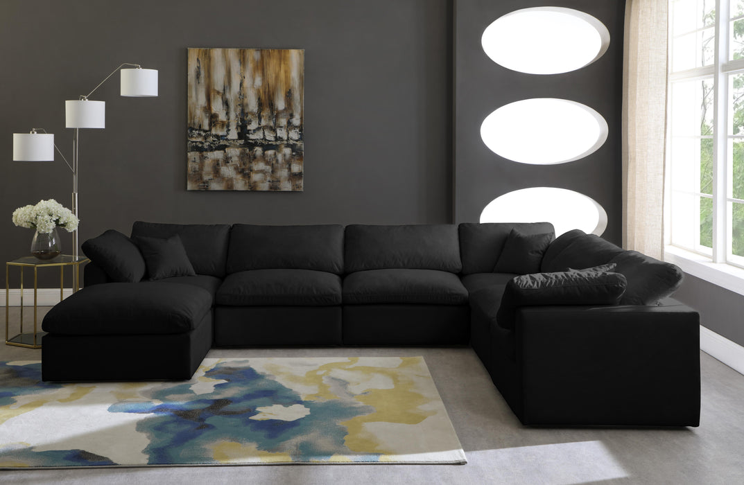 Plush Black Velvet Standard Cloud Modular Sectional - Bargain Furniture (Detroit, MI)