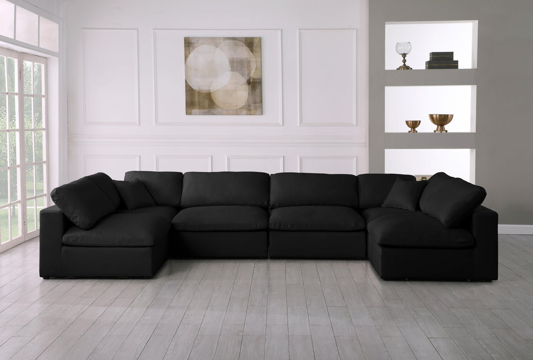 Plush Black Velvet Standard Cloud Modular Sectional - Bargain Furniture (Detroit, MI)