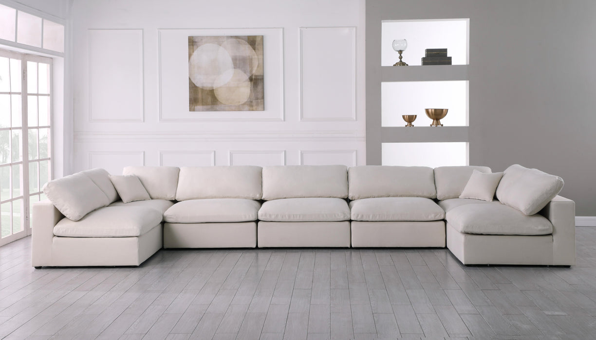 Serene Cream Linen Fabric Deluxe Cloud Modular Sectional - Bargain Furniture (Detroit, MI)