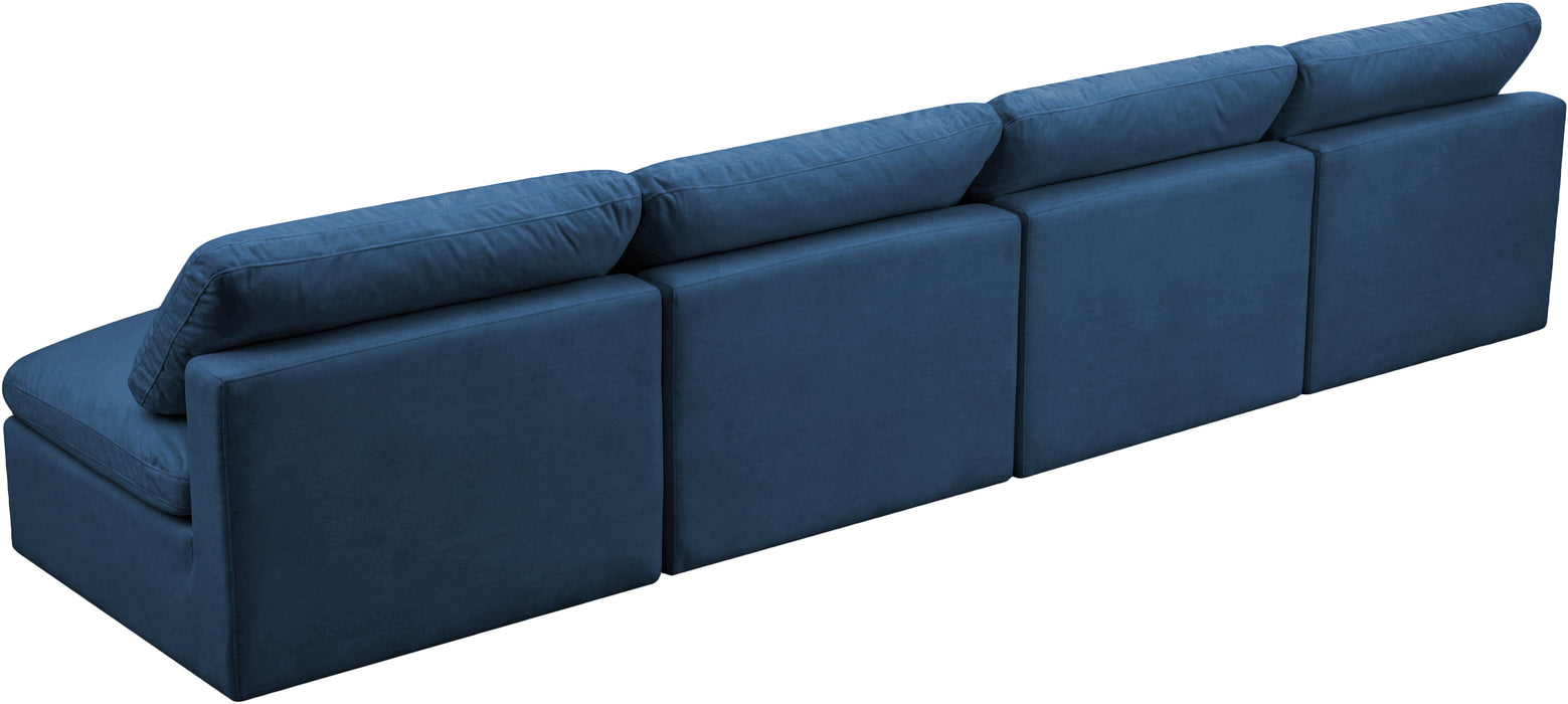 Plush Navy Velvet Standard Cloud Modular Sofa - Bargain Furniture (Detroit, MI)