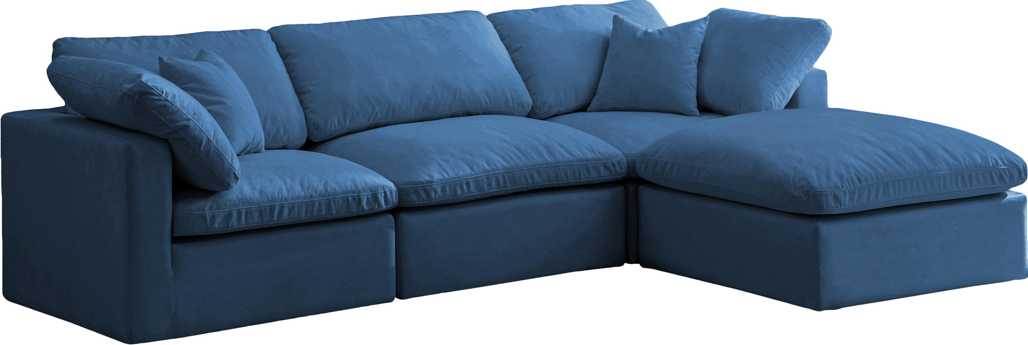 Plush Navy Velvet Standard Cloud Modular Sectional - Bargain Furniture (Detroit, MI)