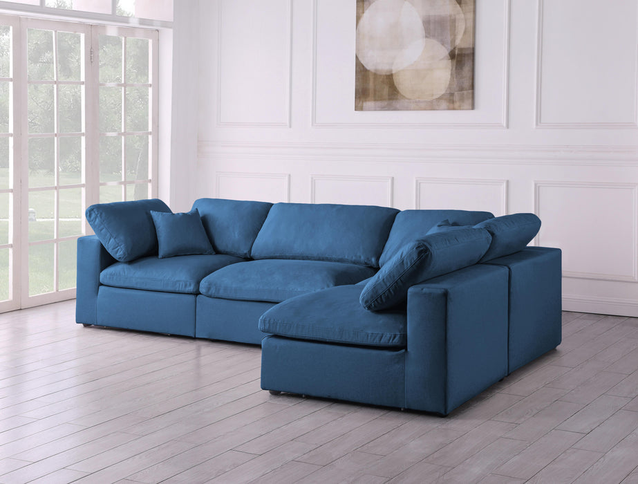 Plush Navy Velvet Standard Cloud Modular Sectional - Bargain Furniture (Detroit, MI)