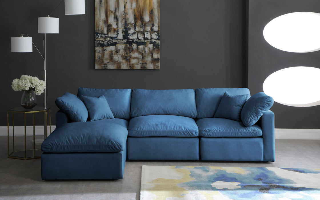 Plush Navy Velvet Standard Cloud Modular Sectional - Bargain Furniture (Detroit, MI)