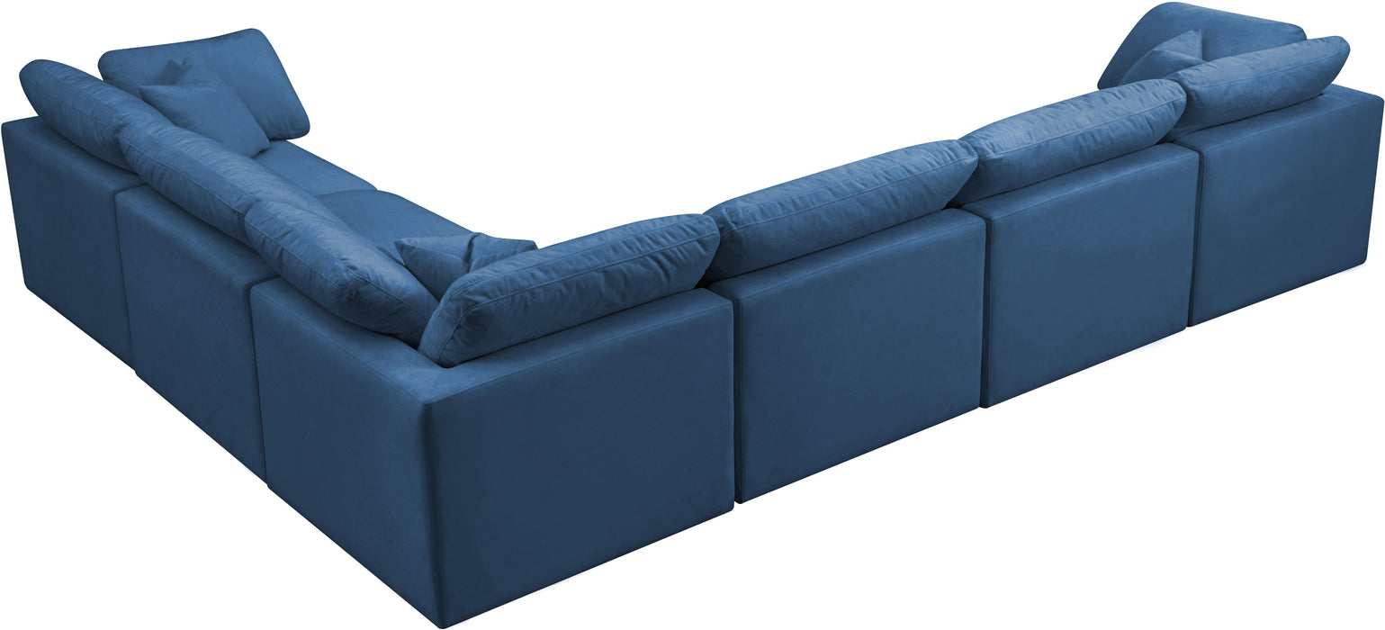 Plush Navy Velvet Standard Cloud Modular Sectional - Bargain Furniture (Detroit, MI)