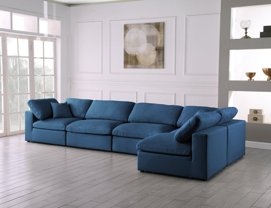 Plush Navy Velvet Standard Cloud Modular Sectional - Bargain Furniture (Detroit, MI)