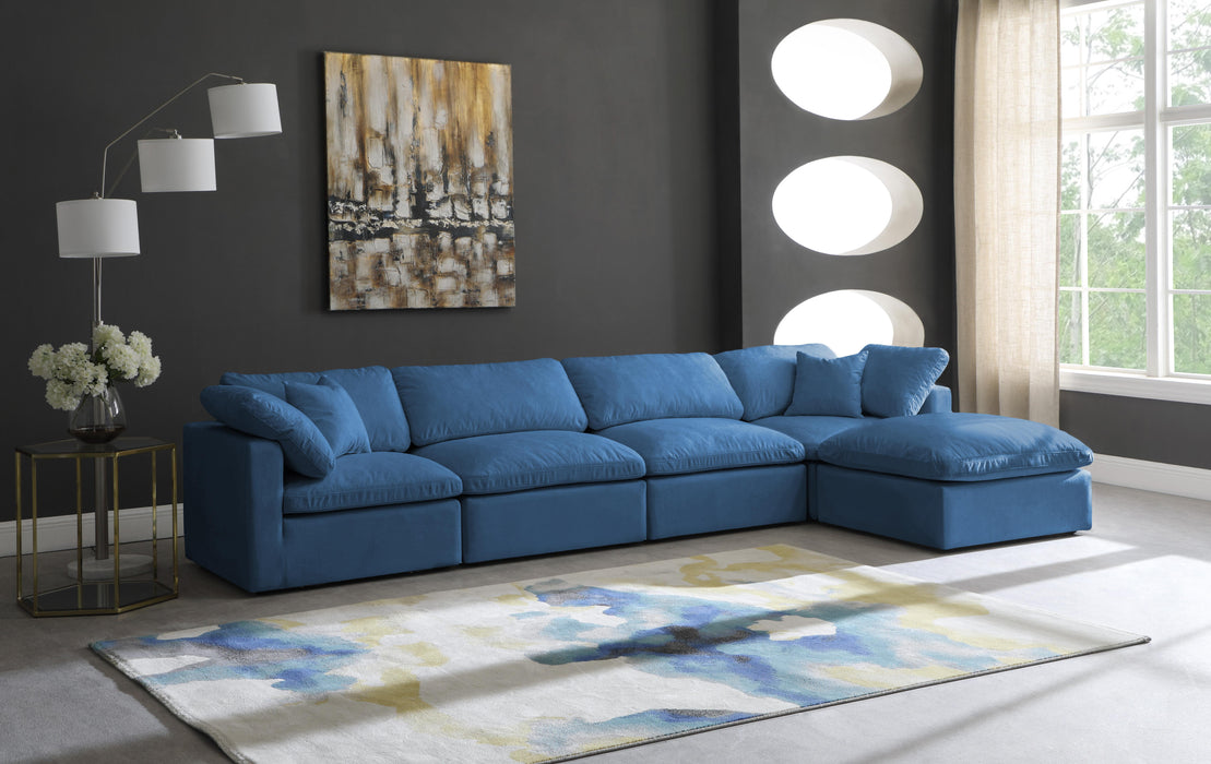 Plush Navy Velvet Standard Cloud Modular Sectional - Bargain Furniture (Detroit, MI)