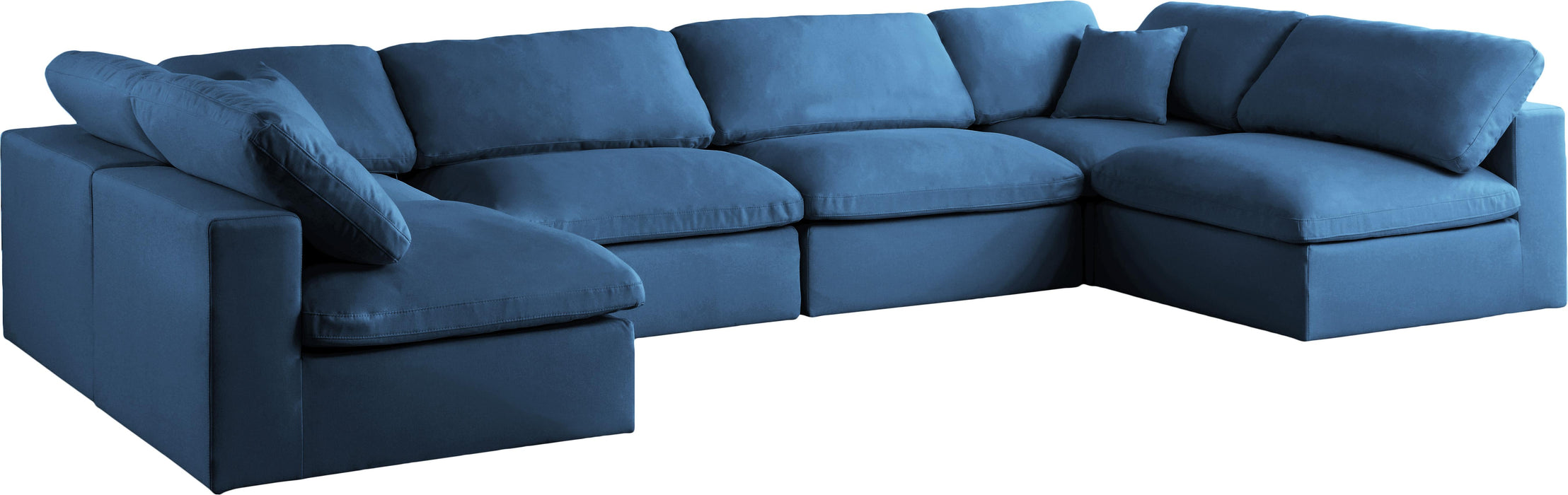 Plush Navy Velvet Standard Cloud Modular Sectional - Bargain Furniture (Detroit, MI)