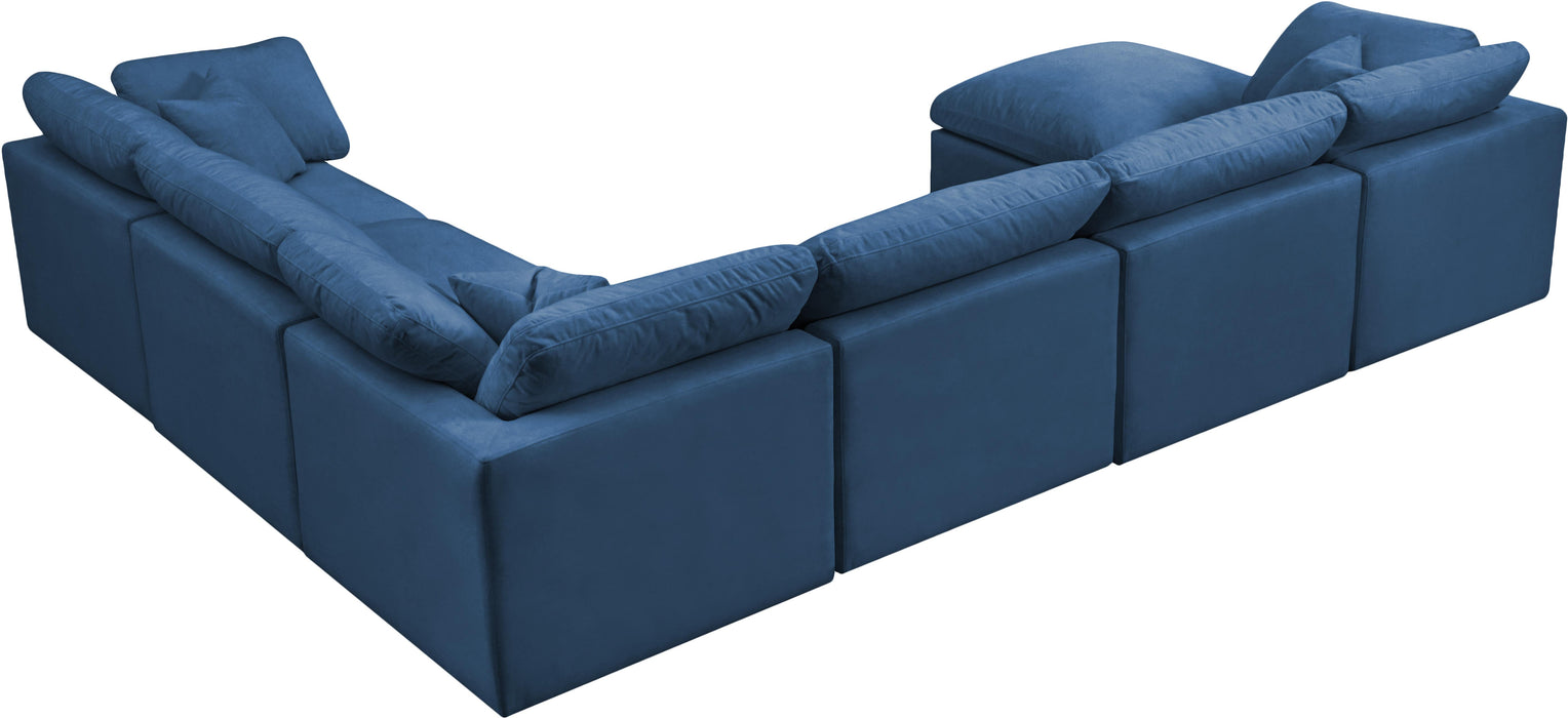 Plush Navy Velvet Standard Cloud Modular Sectional - Bargain Furniture (Detroit, MI)
