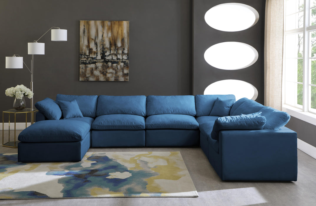 Plush Navy Velvet Standard Cloud Modular Sectional - Bargain Furniture (Detroit, MI)