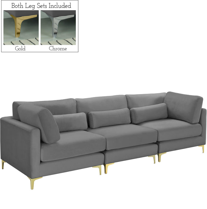 Julia Grey Velvet Modular Sofa (3 Boxes) - Bargain Furniture (Detroit, MI)