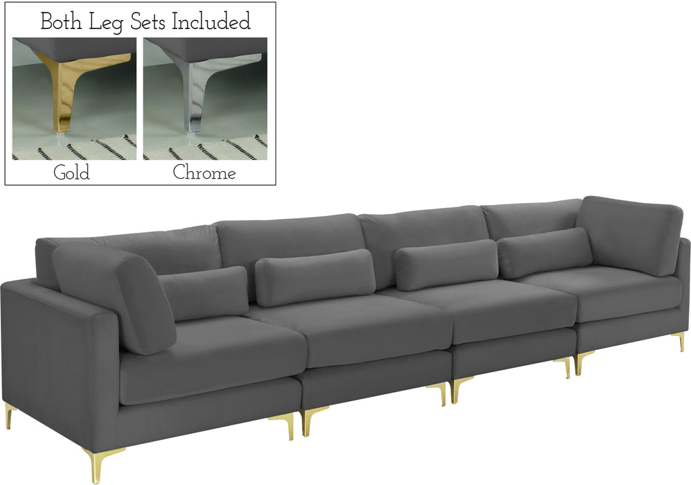 Julia Grey Velvet Modular Sofa (4 Boxes) - Bargain Furniture (Detroit, MI)