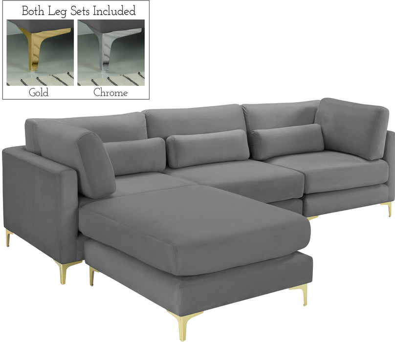 Julia Grey Velvet Modular Sectional (4 Boxes) - Bargain Furniture (Detroit, MI)