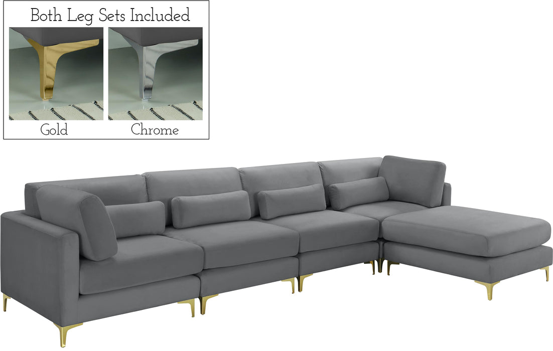 Julia Grey Velvet Modular Sectional (5 Boxes) - Bargain Furniture (Detroit, MI)