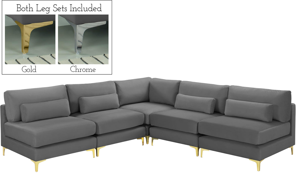 Julia Grey Velvet Modular Sectional (5 Boxes) - Bargain Furniture (Detroit, MI)