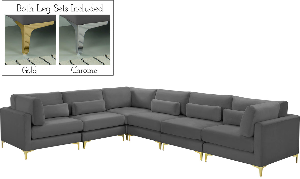 Julia Grey Velvet Modular Sectional (6 Boxes) - Bargain Furniture (Detroit, MI)