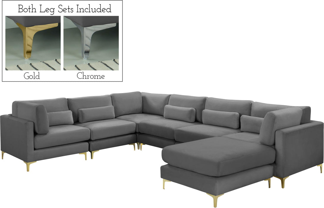 Julia Grey Velvet Modular Sectional (7 Boxes) - Bargain Furniture (Detroit, MI)