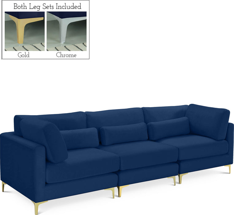 Julia Navy Velvet Modular Sofa (3 Boxes) - Bargain Furniture (Detroit, MI)