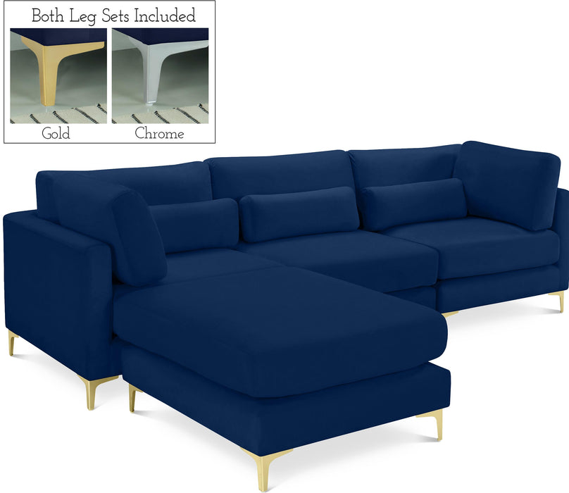 Julia Navy Velvet Modular Sectional (4 Boxes) - Bargain Furniture (Detroit, MI)