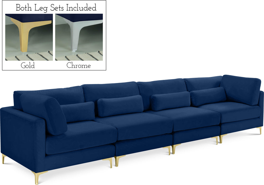 Julia Navy Velvet Modular Sofa (4 Boxes) - Bargain Furniture (Detroit, MI)