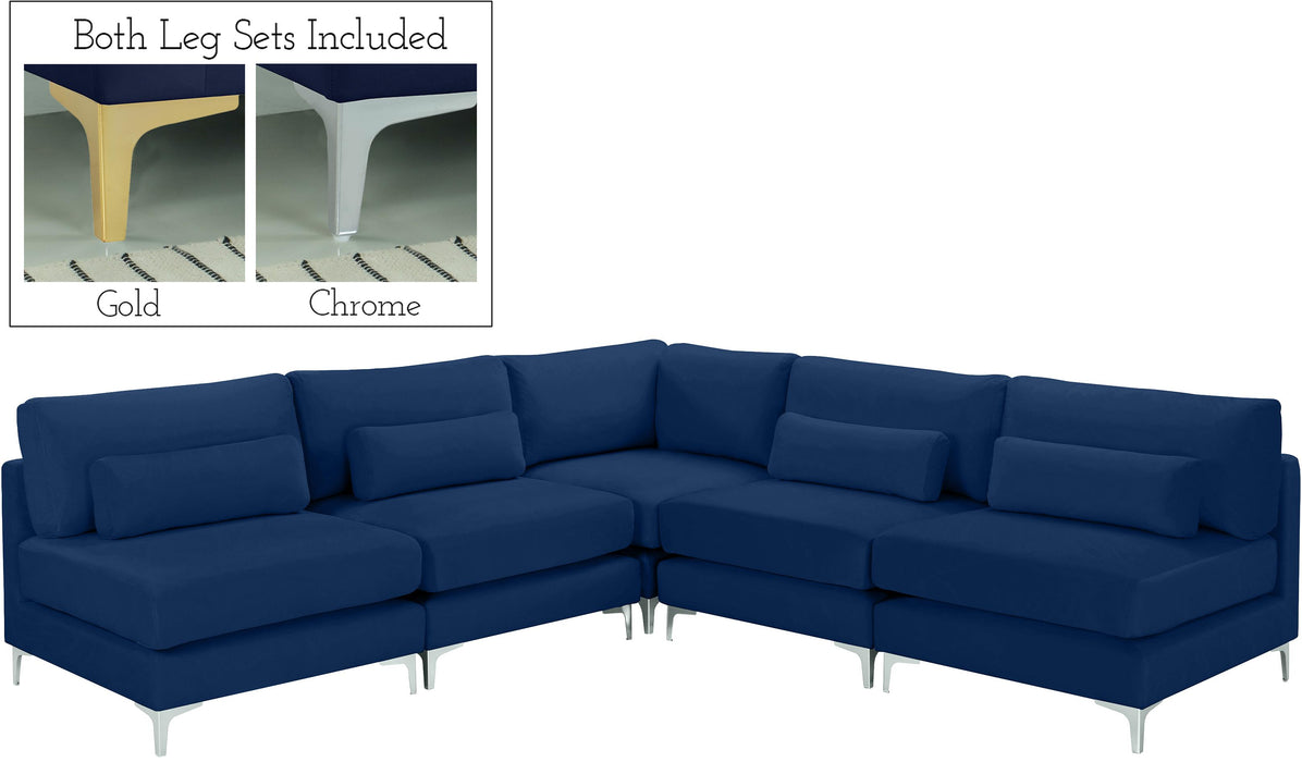 Julia Navy Velvet Modular Sectional (5 Boxes) - Bargain Furniture (Detroit, MI)