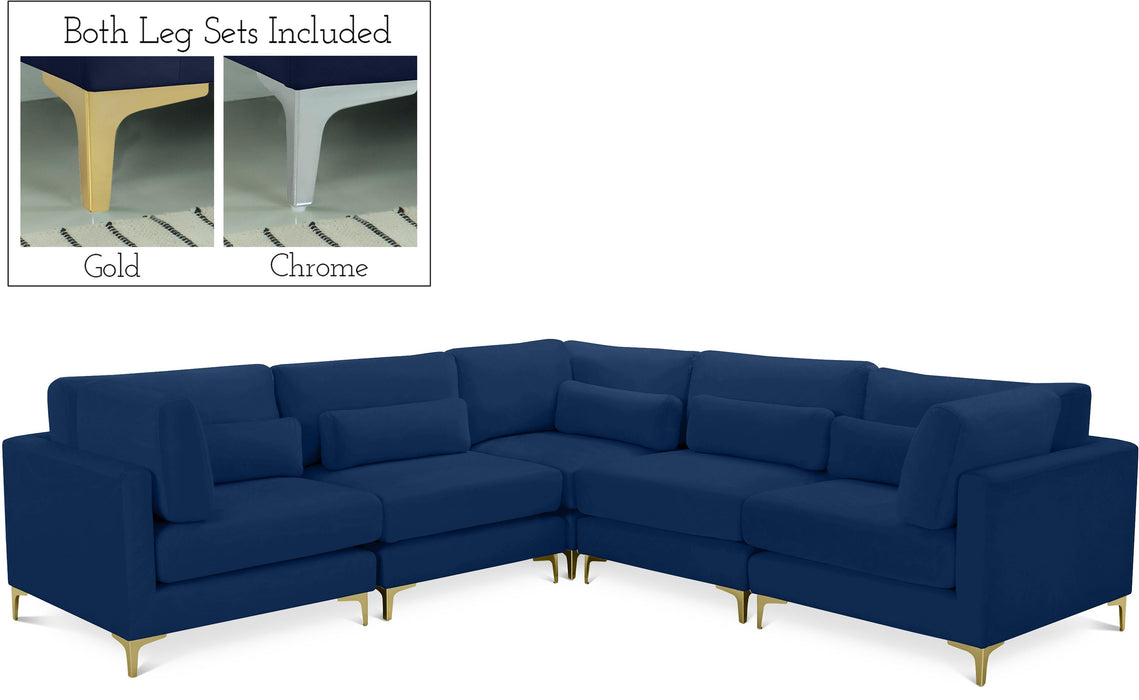 Julia Navy Velvet Modular Sectional (5 Boxes) - Bargain Furniture (Detroit, MI)