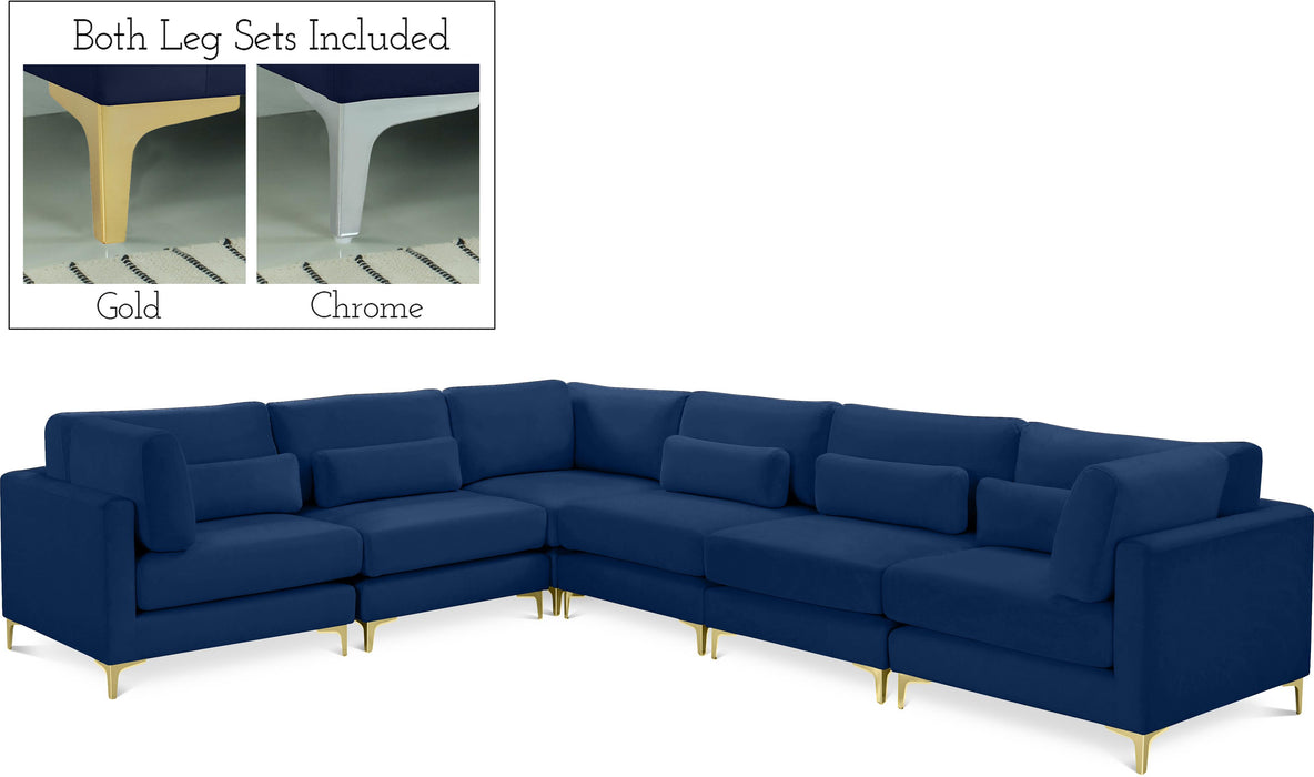 Julia Navy Velvet Modular Sectional (6 Boxes) - Bargain Furniture (Detroit, MI)